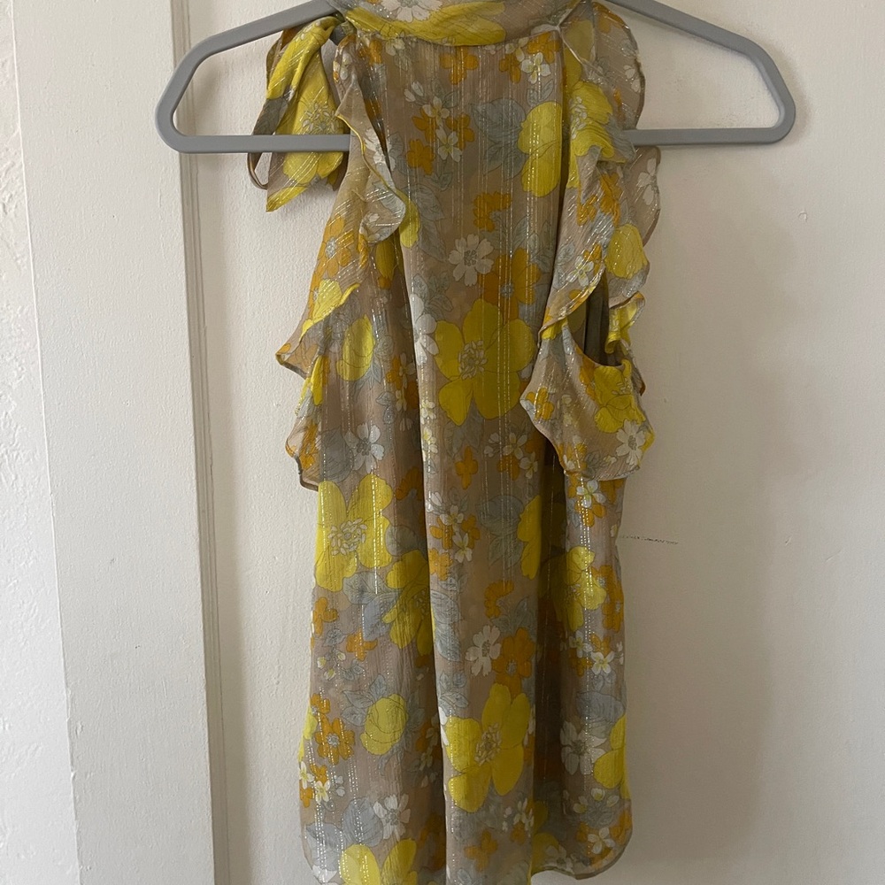 Veronica Beard Dali Silk Halter Top Yellow Floral Pyrex Threading Size 6 - Picture 12 of 15